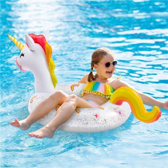 Unicorn Inflatable Pool Float with Glitters Inflation Swimming Ring Pool - Picture 5 of 7